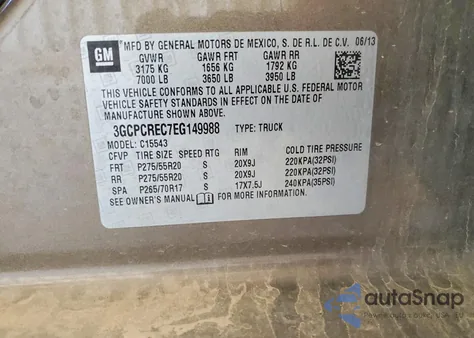 2014 Chevrolet Silverado C1500 Lt из США, поврежденный, VIN 3GCPCREC7EG149988